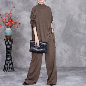 Side Tied Pullover Sweater with Long Wide Leg Pants