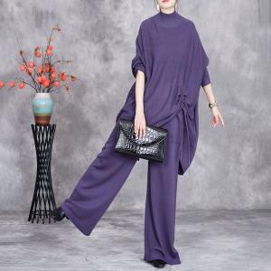 Side Tied Pullover Sweater with Long Wide Leg Pants