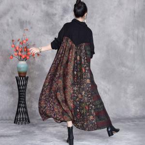 Flowers Patchwork Printed Turtleneck Dress