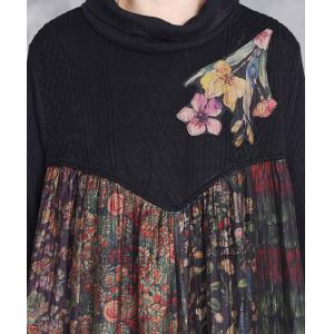 Flowers Patchwork Printed Turtleneck Dress