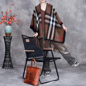 Classic Tassel Wool Blend Gingham Cape