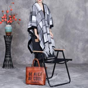 Classic Tassel Wool Blend Gingham Cape