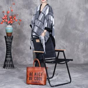 Classic Tassel Wool Blend Gingham Cape