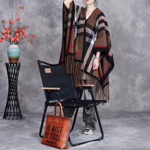 Classic Tassel Wool Blend Gingham Cape
