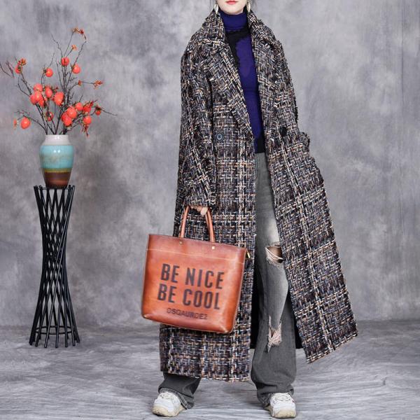 Wide Lapel Wool Knitted Tweed Coat for Senior Women