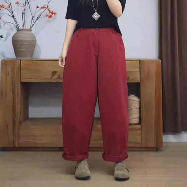 Comfy Casual Plain Cotton High Rise Pants