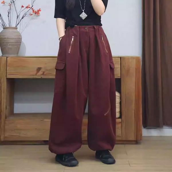 Zip Decoration Fleeced Lined Baggy Balloon Jeans