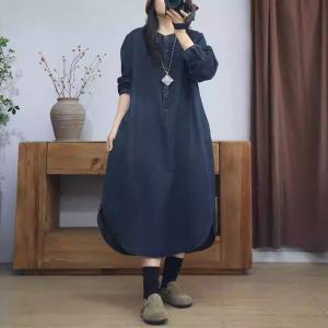 Mid-Calf Long Sleeves Loose Jean Shirt Dress