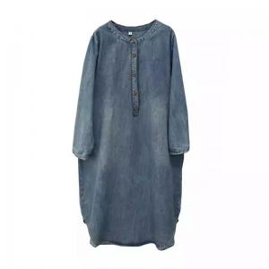 Mid-Calf Long Sleeves Loose Jean Shirt Dress