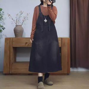 Street Style High Waist A-Line Overall Dress