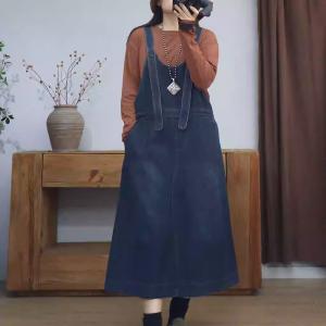 Street Style High Waist A-Line Overall Dress