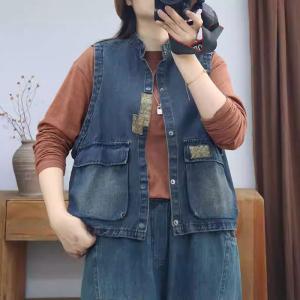 Flap Pocket Patchwork Denim Waistcoat