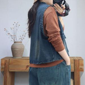 Flap Pocket Patchwork Denim Waistcoat