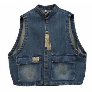 Flap Pocket Patchwork Denim Waistcoat