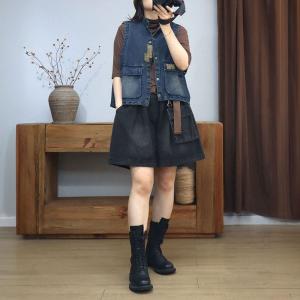 Flap Pocket Patchwork Denim Waistcoat