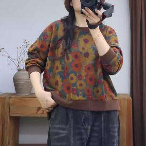 Casual Style Floral Cotton Sweatshirt