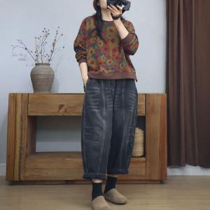 Casual Style Floral Cotton Sweatshirt