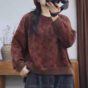 Casual Style Floral Cotton Sweatshirt