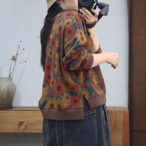 Casual Style Floral Cotton Sweatshirt