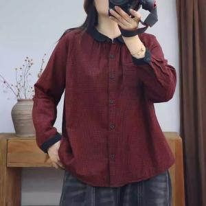 BF Style Long Sleeves Cotton Plaid Ladies Shirt