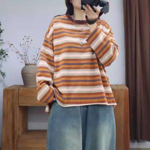 Colorful Striped Long Sleeves Cotton Casual Sweatshirt