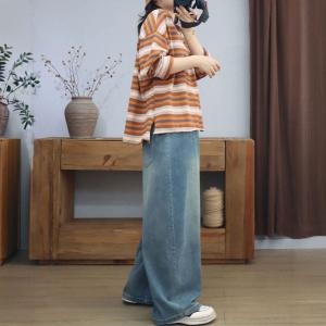 Colorful Striped Long Sleeves Cotton Casual Sweatshirt