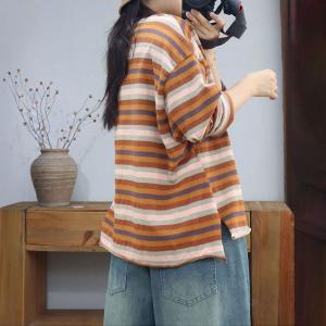 Colorful Striped Long Sleeves Cotton Casual Sweatshirt