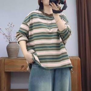 Colorful Striped Long Sleeves Cotton Casual Sweatshirt