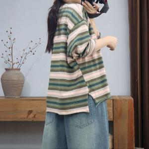 Colorful Striped Long Sleeves Cotton Casual Sweatshirt