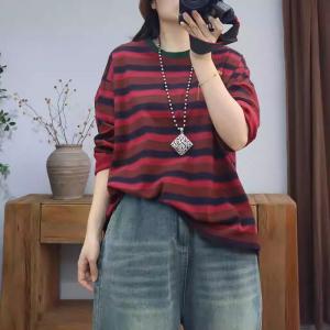 Cotton Lazy Day Horizontal Stripes Sweatshirt