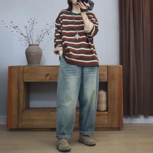 Cotton Lazy Day Horizontal Stripes Sweatshirt