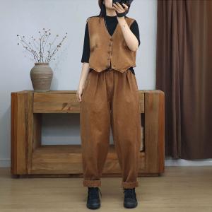 V-Neck Short Waistcoat with Corduroy Pants Sets