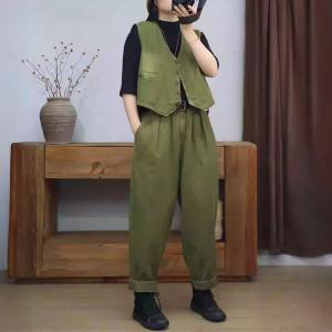 V-Neck Short Waistcoat with Corduroy Pants Sets