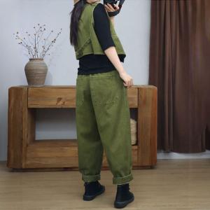 V-Neck Short Waistcoat with Corduroy Pants Sets
