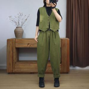 V-Neck Short Waistcoat with Corduroy Pants Sets