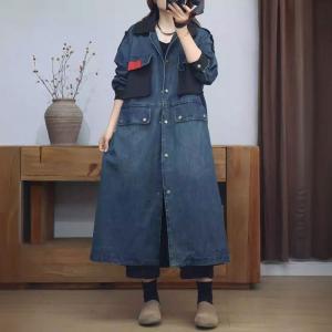 Pockets Decorations Loose Denim H-Shaped Coat