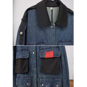 Pockets Decorations Loose Denim H-Shaped Coat