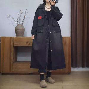 Pockets Decorations Loose Denim H-Shaped Coat