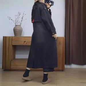 Pockets Decorations Loose Denim H-Shaped Coat