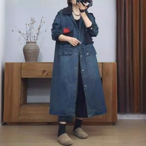 Pockets Decorations Loose Denim H-Shaped Coat