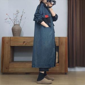 Pockets Decorations Loose Denim H-Shaped Coat