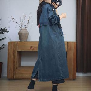 Pockets Decorations Loose Denim H-Shaped Coat
