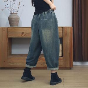 Faded Denim Dark Bleached Baggy Barrel Jeans
