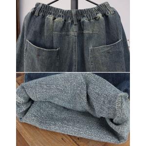 Faded Denim Dark Bleached Baggy Barrel Jeans