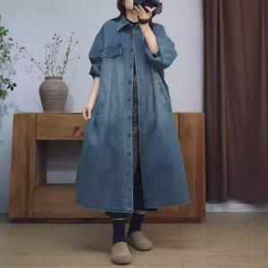 Tied Waist Polo Neck Elegant Jean Dress Coat