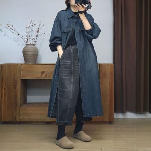 Tied Waist Polo Neck Elegant Jean Dress Coat