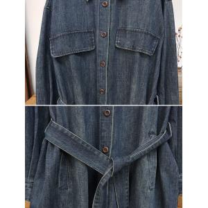 Tied Waist Polo Neck Elegant Jean Dress Coat