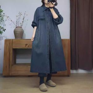 Tied Waist Polo Neck Elegant Jean Dress Coat