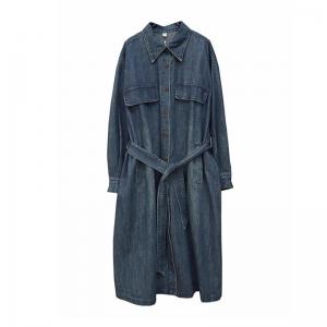 Tied Waist Polo Neck Elegant Jean Dress Coat