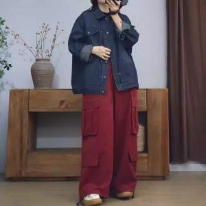 Flap Pockets Polo Neck Oversized Jean Jacket